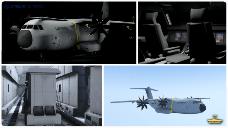 The Airbus A400M Atlas Transport Aircraft in Roblox is a highly detailed and scripted model of the European four-engine turboprop military airlifter developed by Airbus Military.