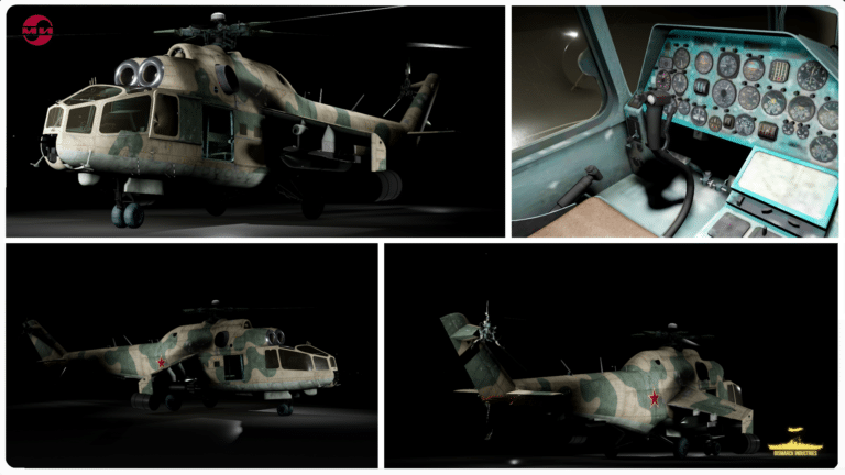 The Mil Mi-24 Hind Attack Helicopter in Roblox is a fully scripted and detailed model of the iconic Soviet-era gunship.